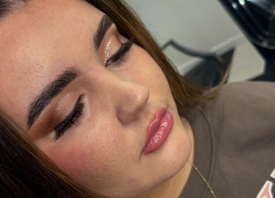 Close-up of glowing makeup and lashes at Mieroi Beauty in Wigan, England, GB.