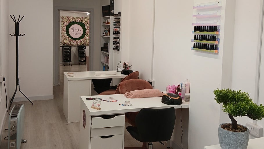 Cozy nail station at Once Upon A Nail, Horbury, England, GB, with plush chairs and polished decor.