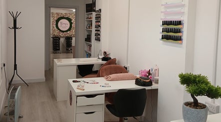 Cozy nail station at Once Upon A Nail, Horbury, England, GB, with plush chairs and polished decor.