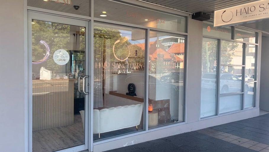 Halo Sanctuary's elegant front facade in Ramsgate, New South Wales, AU, showcasing inviting entryway.