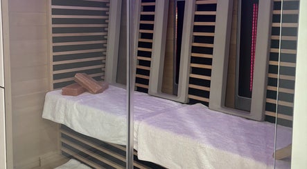 Relaxing infrared sauna at Halo Sanctuary, Ramsgate, New South Wales, AU, offering wellness and rejuvenation.