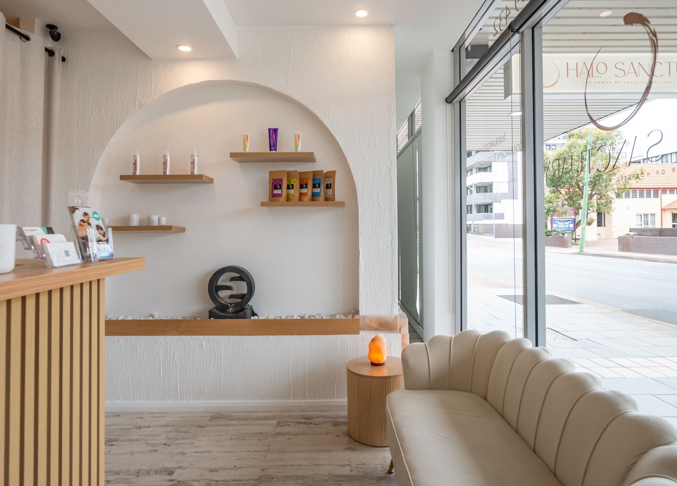 Welcome area of Halo Sanctuary, Ramsgate, New South Wales, AU with cozy seating and modern decor.