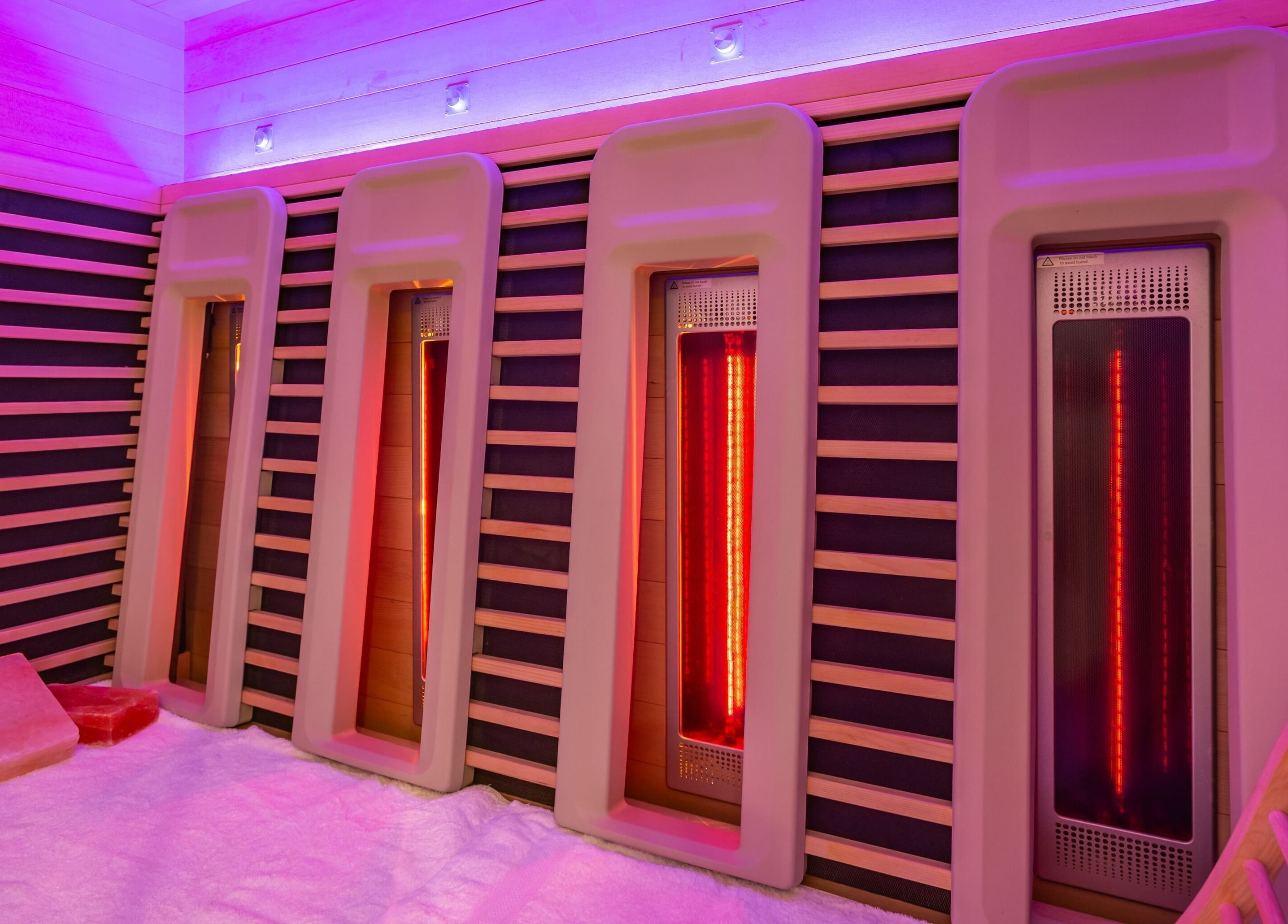 Infrared therapy room at Halo Sanctuary, Ramsgate, New South Wales, AU, featuring modern heated panels.