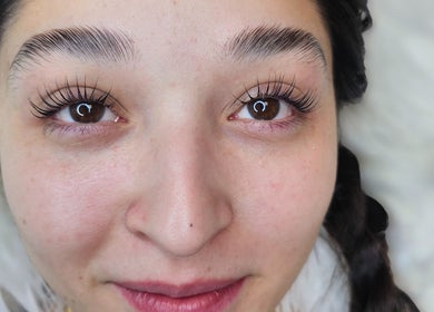 Close-up of expertly lifted lashes at Unique Lash Lift & Brow, Vancouver, British Columbia, CA.