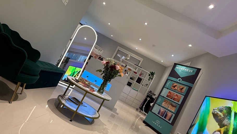 Chic lounge at Serendipity Pro Inc, Richmond Hill, Ontario, CA, featuring modern decor and treatment displays.