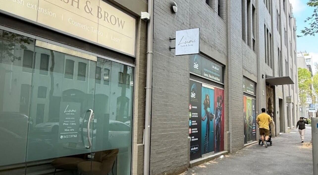 Exterior view of Lumi Lash & Brow located in Ultimo, New South Wales, AU, showcasing the salon's entrance.