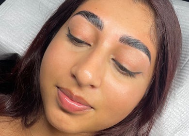 Close-up of well-groomed eyebrows at SKULPTED in Fairfield, New South Wales, AU.
