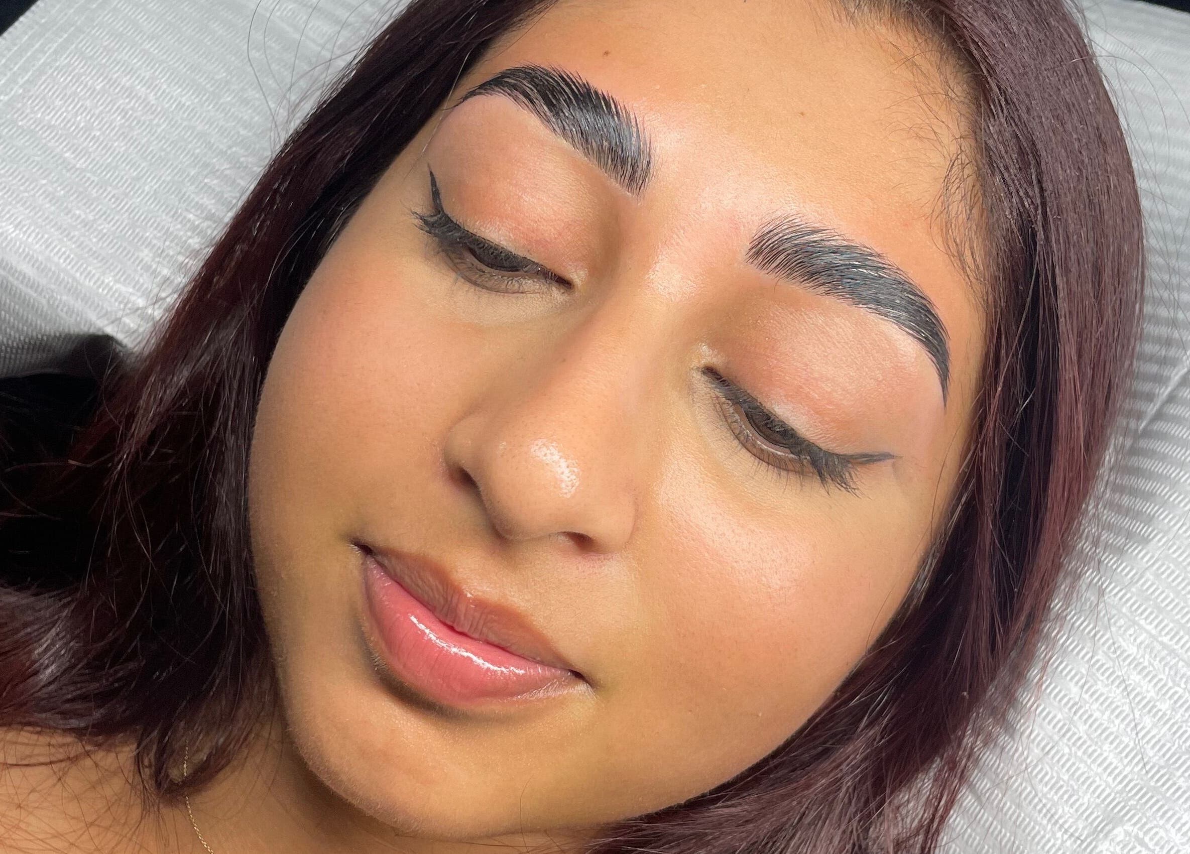 Close-up of well-groomed eyebrows at SKULPTED in Fairfield, New South Wales, AU.