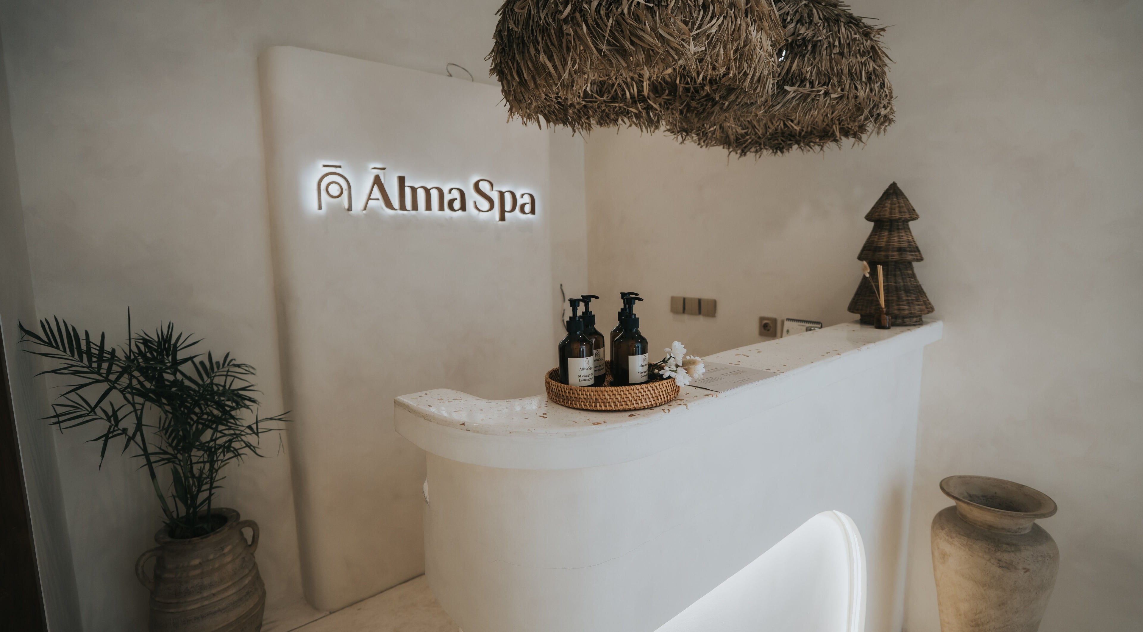 Reception area of Alma Spa Bali Canggu featuring natural decor in Bali, Bali, ID.