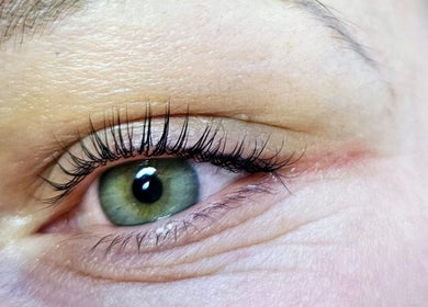 Close-up of enhanced eyelashes at Beauty Artisan in Norwich, England, GB, showcasing expert lash styling.
