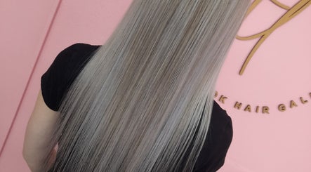 Smooth, straight grey hair showcased at The Look Hair Gallery, Potchefstroom, North West, ZA.