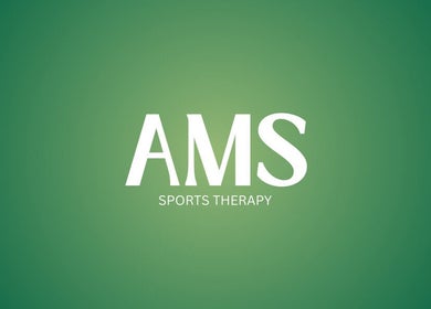 AMS Sports Therapy logo on green background, located in Wishaw, Scotland, GB.