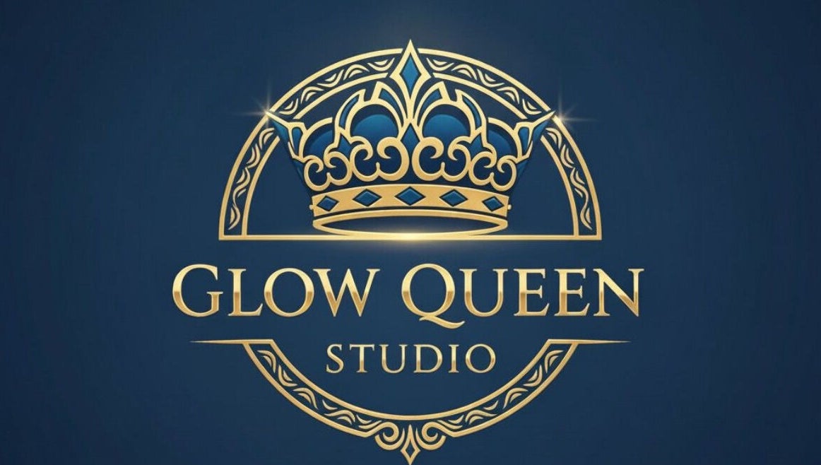 Elegant logo of Glow Queen Studio in gold and blue, San Juan, San Juan-laventille Regional Corporation, TT.