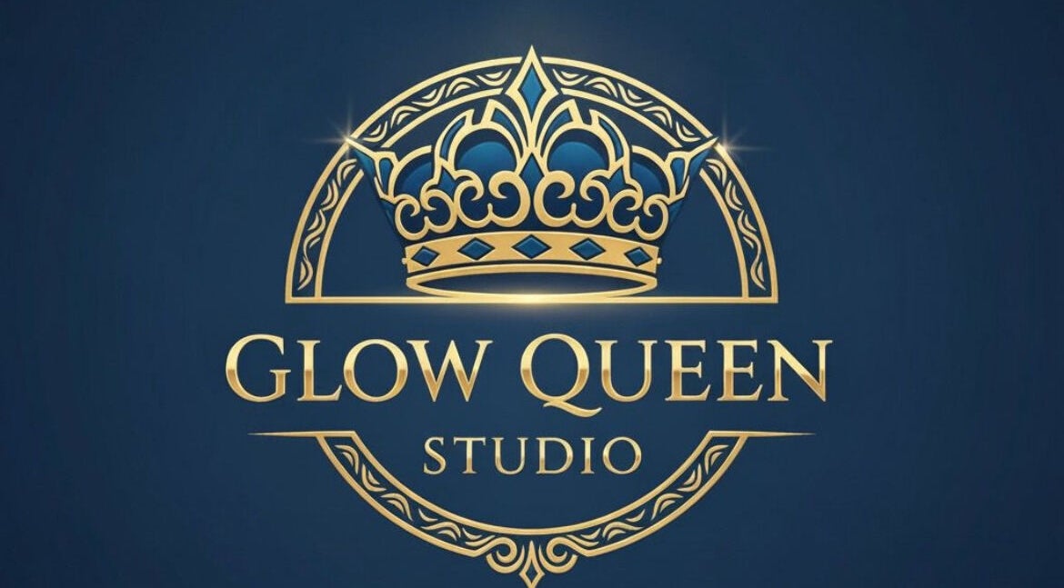 Elegant logo of Glow Queen Studio in gold and blue, San Juan, San Juan-laventille Regional Corporation, TT.