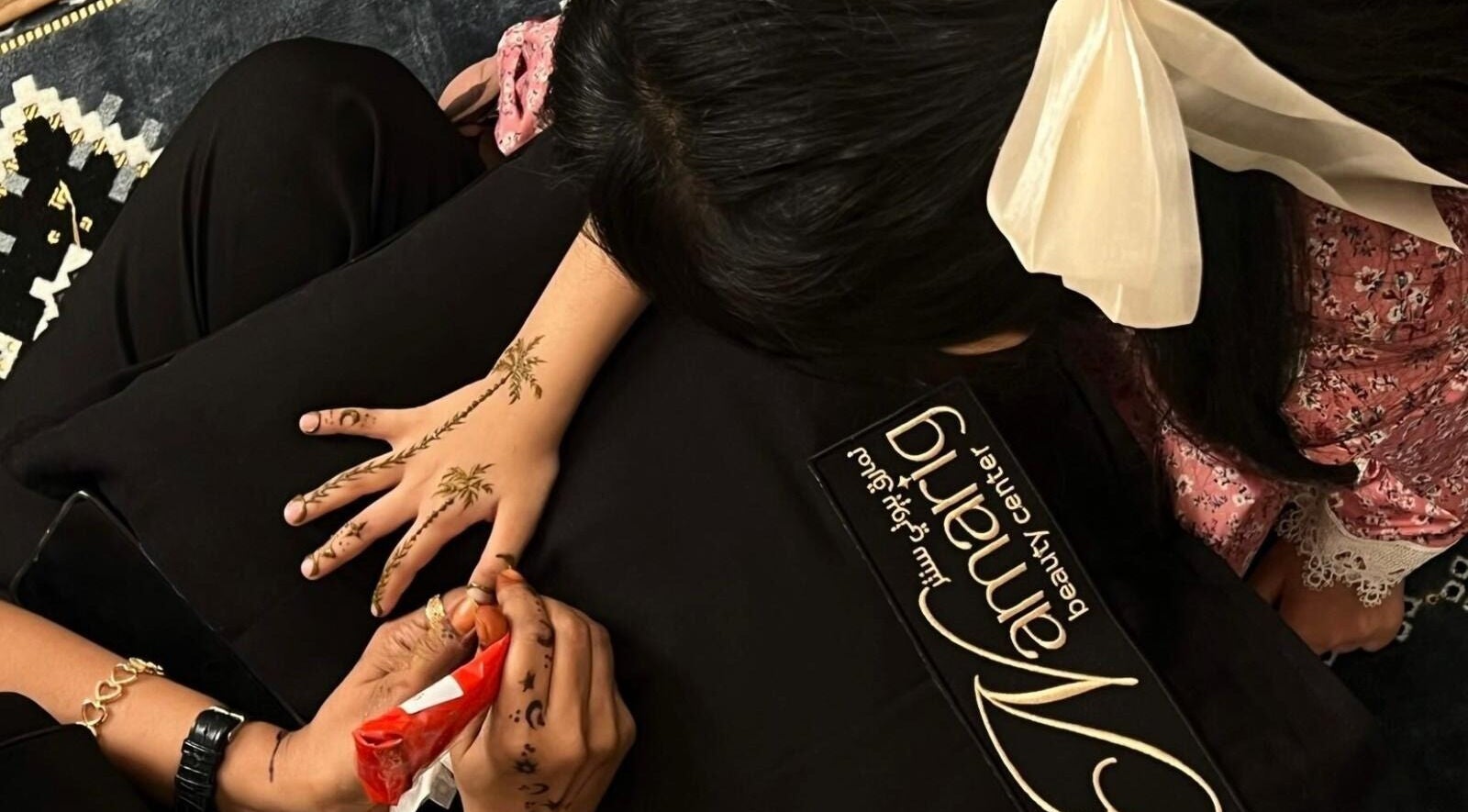 Henna design being applied at Namarig beauty center, Doha, Doha Municipality, QA.