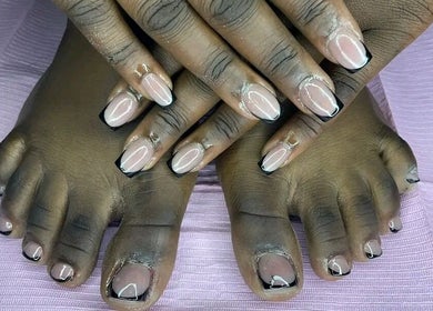 Elegant French manicure on hands and feet at Nicky's Hub, Johannesburg, Gauteng, ZA.