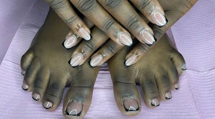 Elegant French manicure on hands and feet at Nicky's Hub, Johannesburg, Gauteng, ZA.