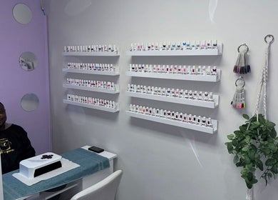 Nail polish display and service area at Nail Emperor, Sandton, Gauteng, ZA.