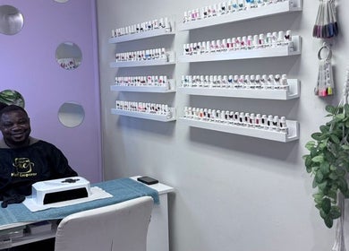 Nail Emperor manicure station with vibrant polish display in Sandton, Gauteng, ZA.