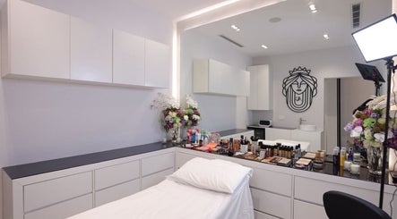Art Glam beauty room with makeup essentials and flowers in Riyadh, Riyadh Province, SA.