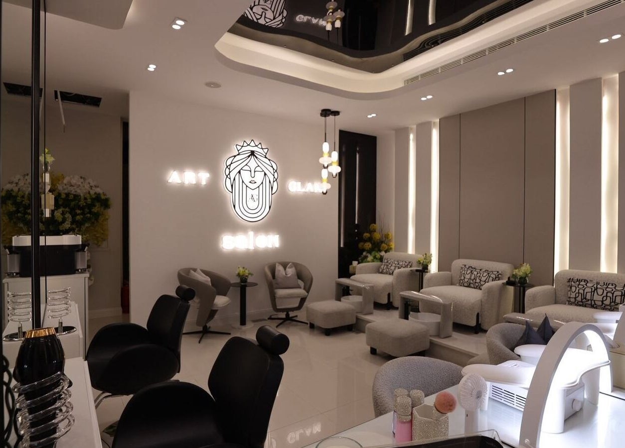 Chic interior of Art Glam salon with modern decor in Riyadh, Riyadh Province, SA.