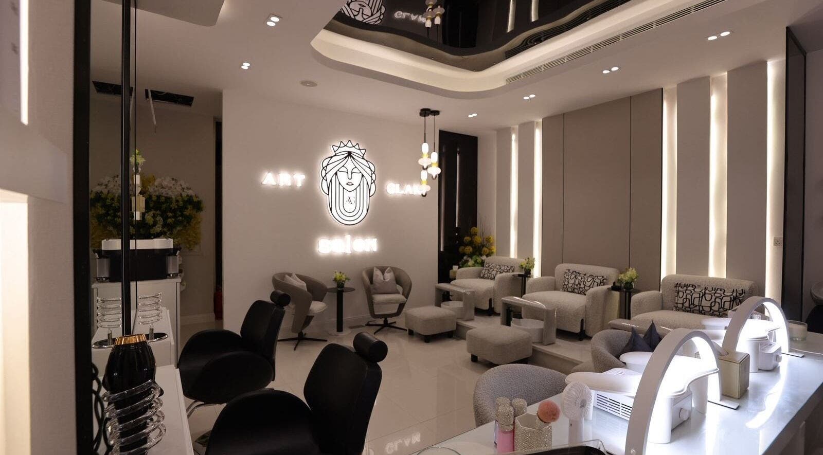 Chic interior of Art Glam salon with modern decor in Riyadh, Riyadh Province, SA.