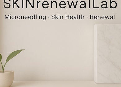 SKINrenewalLab entrance decor in Bury, England, GB with calming plant and marble detail.
