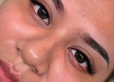 Close-up of flawless lash and brow at Rose Merah Lash Brow Studio, Nilai, Negeri Sembilan, MY.