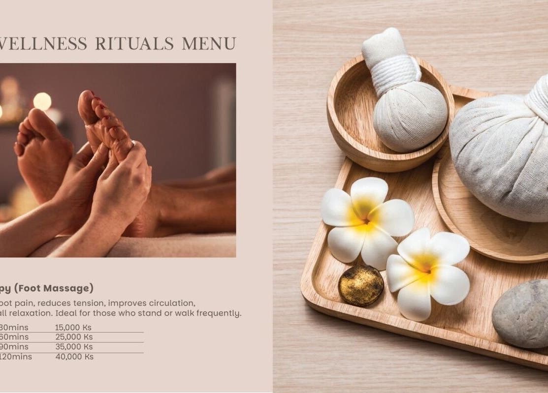 Relaxing foot massage and herbal compress at The Way Beauty & Wellness Spa, Taunggyi, Shan State, MM.