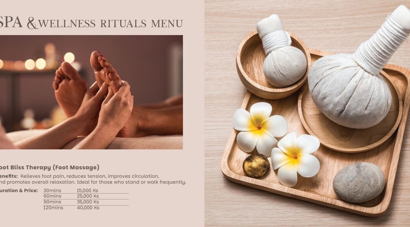 Relaxing foot massage and herbal compress at The Way Beauty & Wellness Spa, Taunggyi, Shan State, MM.