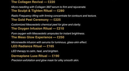 Velora Skin Rituals treatment menu at Kingston Upon Thames, England, GB showcasing luxurious skincare services.