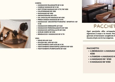 Pacchetti benessere di Armonie Spa a Torino, Piemonte, IT con prodotti spa e lettini preparati.