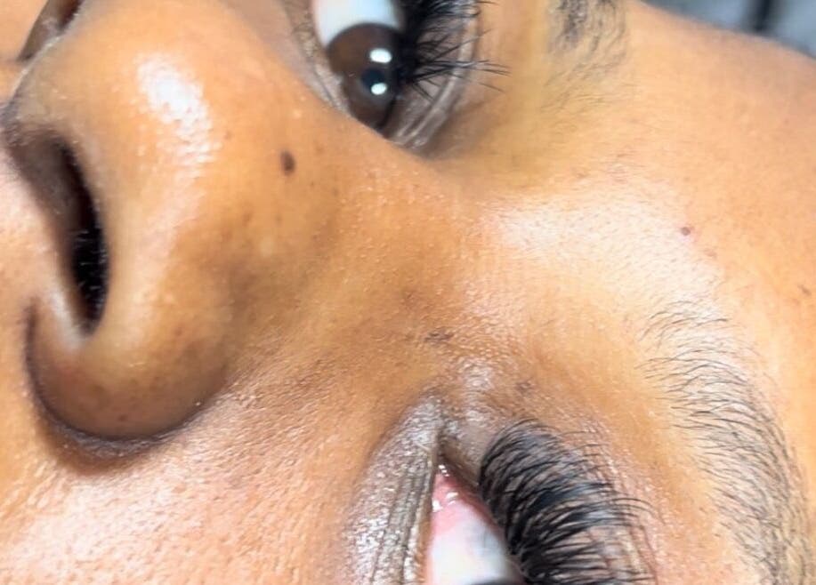Close-up of eyelash extensions at LashMeBaby in Holetown, Saint James, BB.