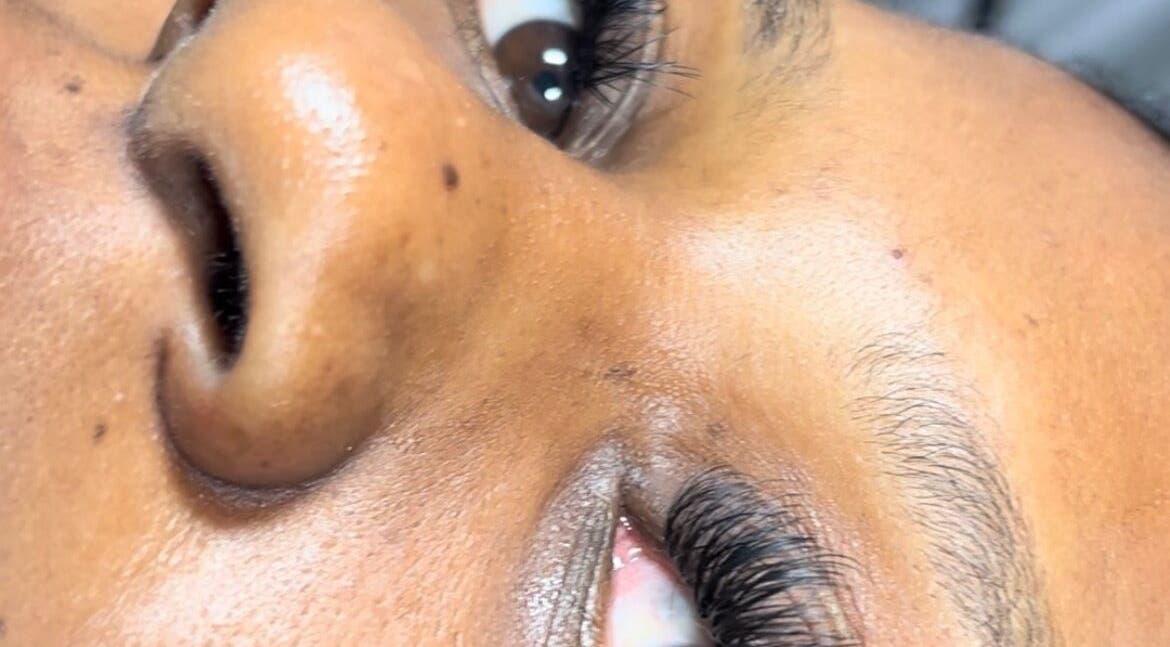 Close-up of eyelash extensions at LashMeBaby in Holetown, Saint James, BB.