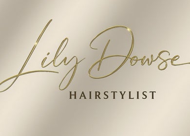 Hairbylilydowsexx logo in gold script on beige at Bondi Beach, New South Wales, AU.