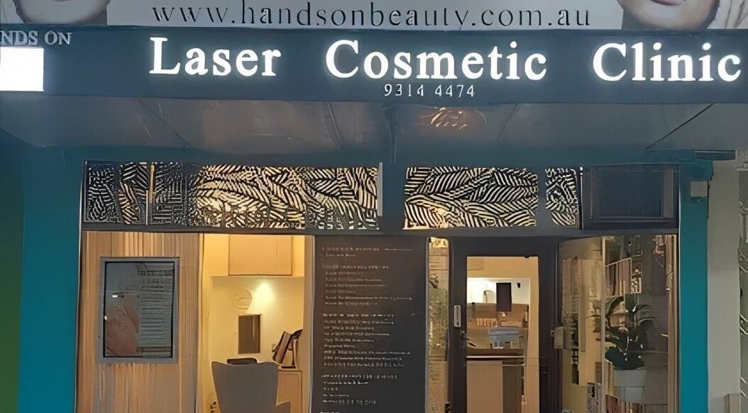 Entrance of Hands-On Laser Cosmetic Clinic in Melbourne, Victoria, AU with illuminated signage.