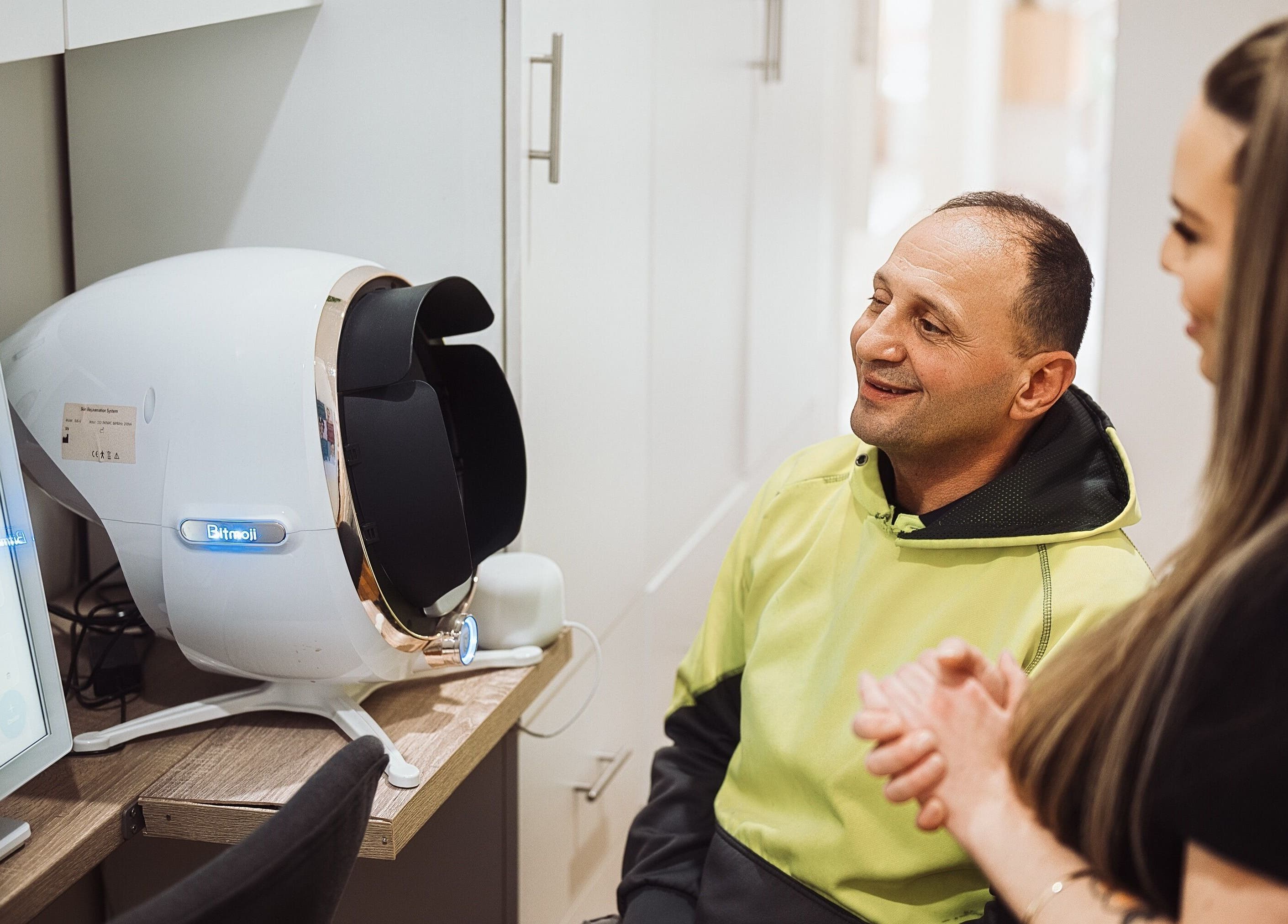 Client enjoying consultation at Hands-On Laser Cosmetic Clinic, Melbourne, Victoria, AU.