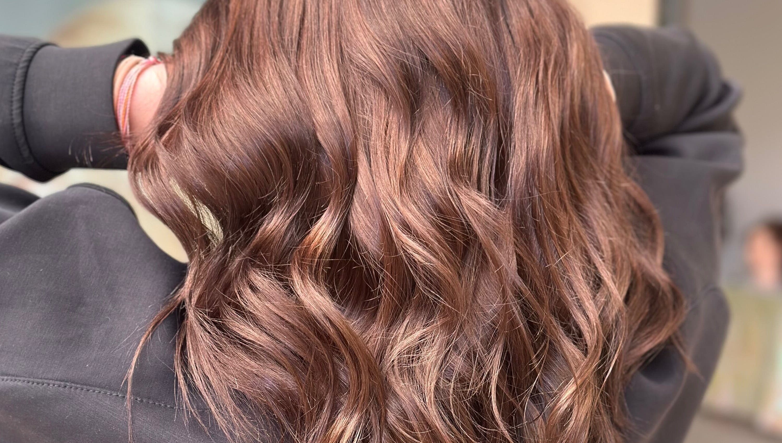 Rich, flowing brown waves styled at Hair By Em, Choudrant, Louisiana, US.