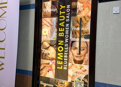 Welcome display at Lemon Beauty Bluebells Women Salon, أبو ظبي, أبو ظبي, AE showcasing various beauty services.