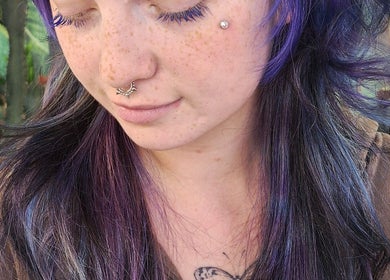 Purple hair styling at Poppy The Hair Fairy in Brighton And Hove, England, GB.
