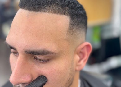 Close-up of a precision fade haircut at First Klass Barbershop, Trenton, New Jersey, US.