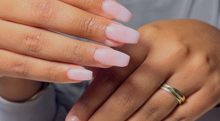 Close-up of manicured nails in light pink at Nails by Han, Cape Town, Western Cape, ZA.