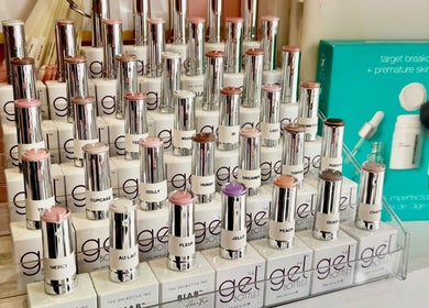 Gel polish selection at V-NAILS Richmond, England, GB showcasing diverse color options.