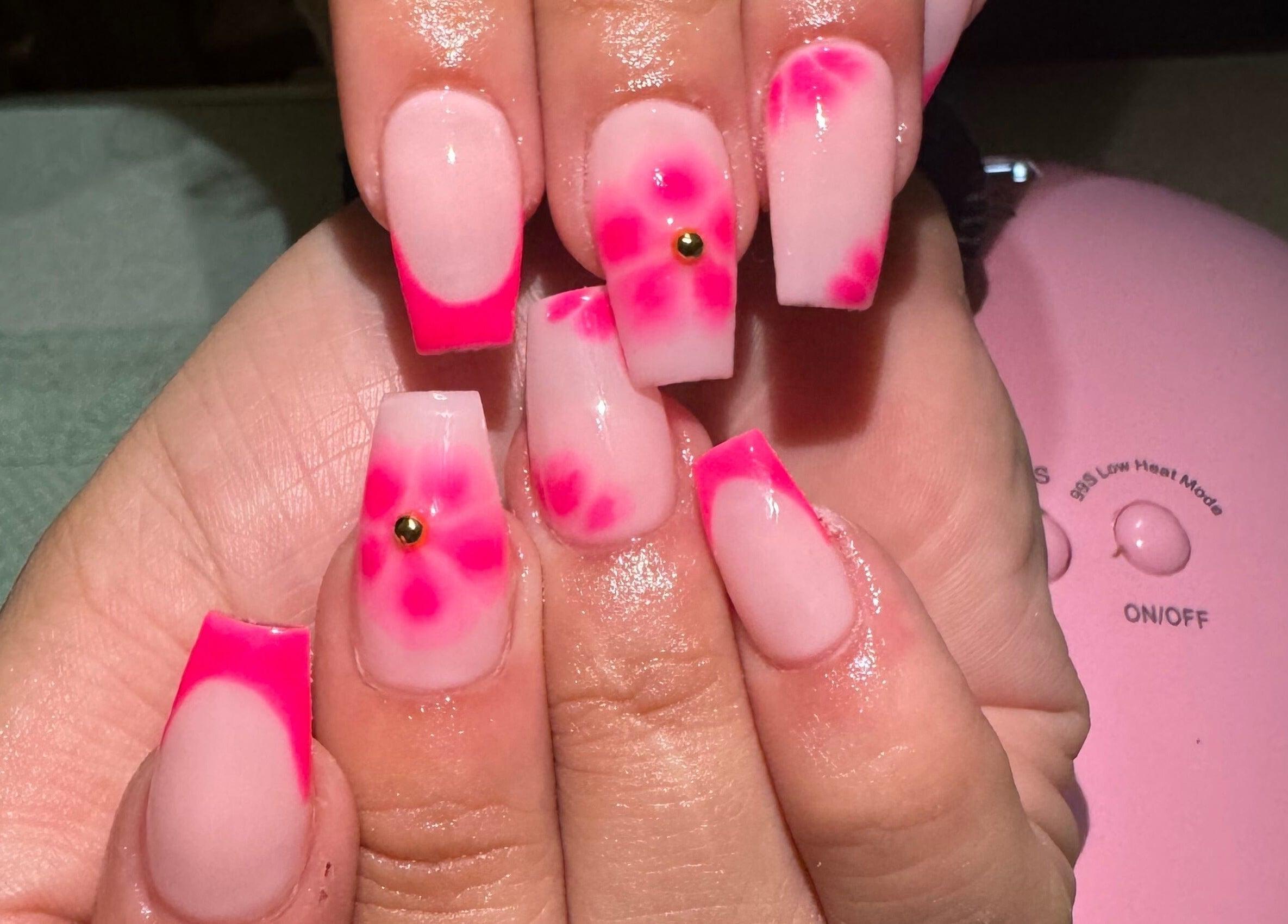 Stylish pink floral nails designed at Nailed_itby_k, Worcester, Western Cape, ZA, showcasing creative nail art.