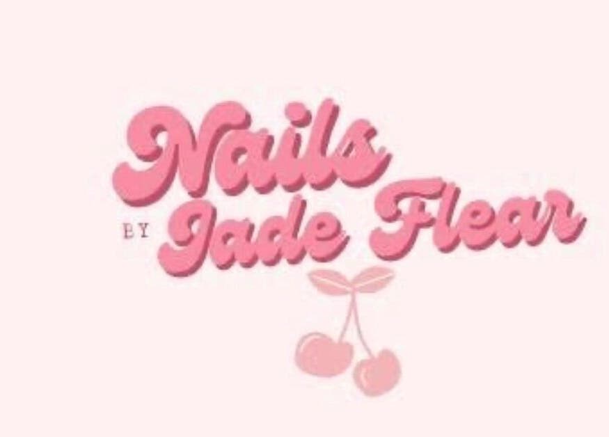 Nails By Jade Flear logo in pink with cherry graphic, Rugby, England, GB.