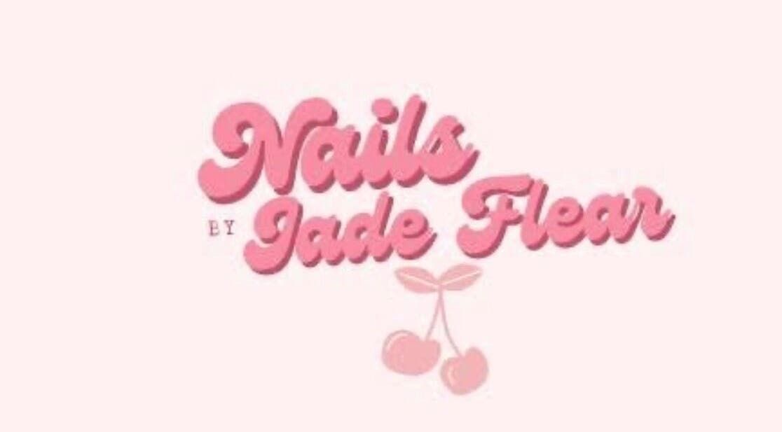 Nails By Jade Flear logo in pink with cherry graphic, Rugby, England, GB.