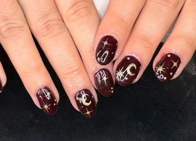 Intricate starry nail art at Nails By Jade Flear, Rugby, England, GB.