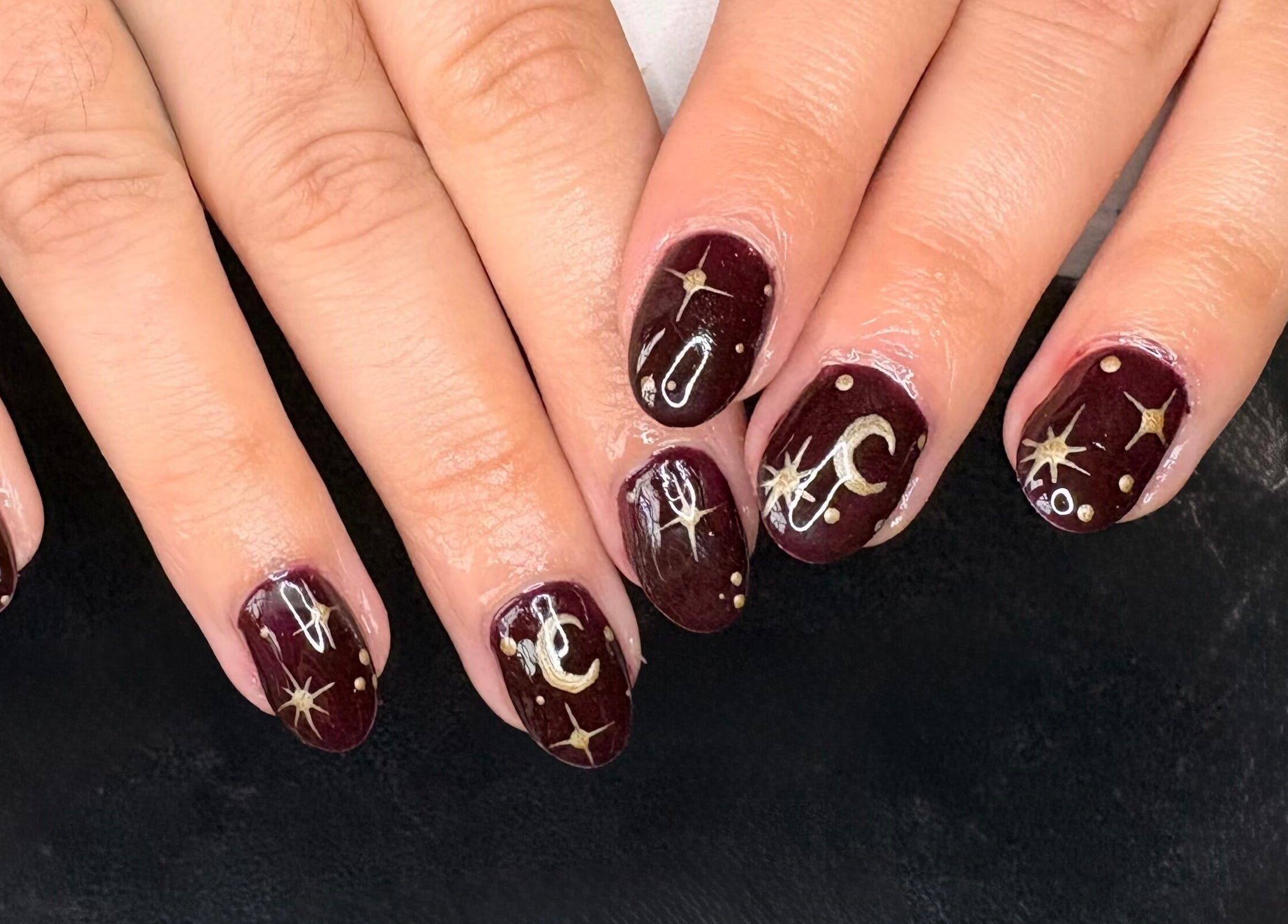 Intricate starry nail art at Nails By Jade Flear, Rugby, England, GB.