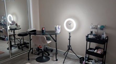 Beauty workspace at Shbeautyfife, Cowdenbeath, Scotland, GB, featuring ring light and manicure tools.