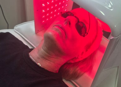 LED facial treatment at Ipswich, England, GB wellness center for rejuvenation.